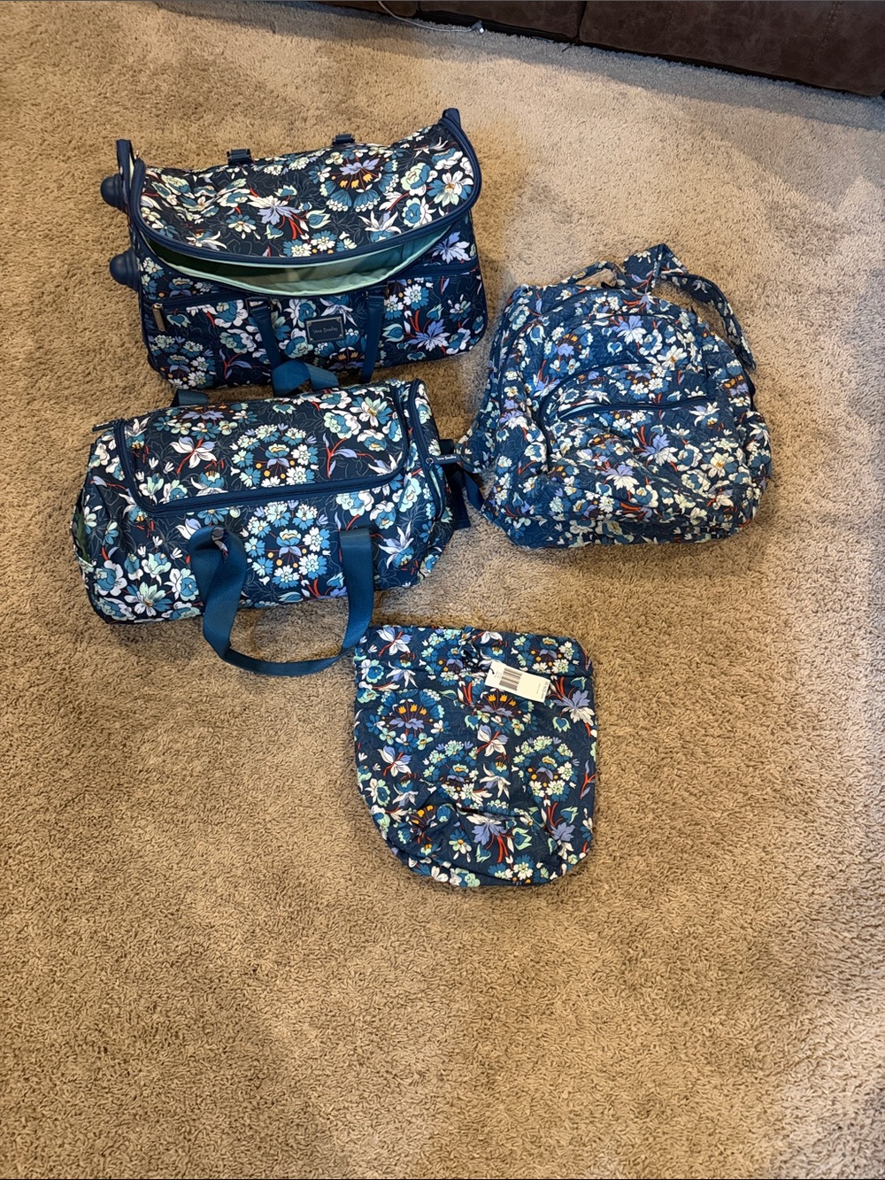 Used Vera Bradley Navy Floral Quilted Backpack and Travel Set